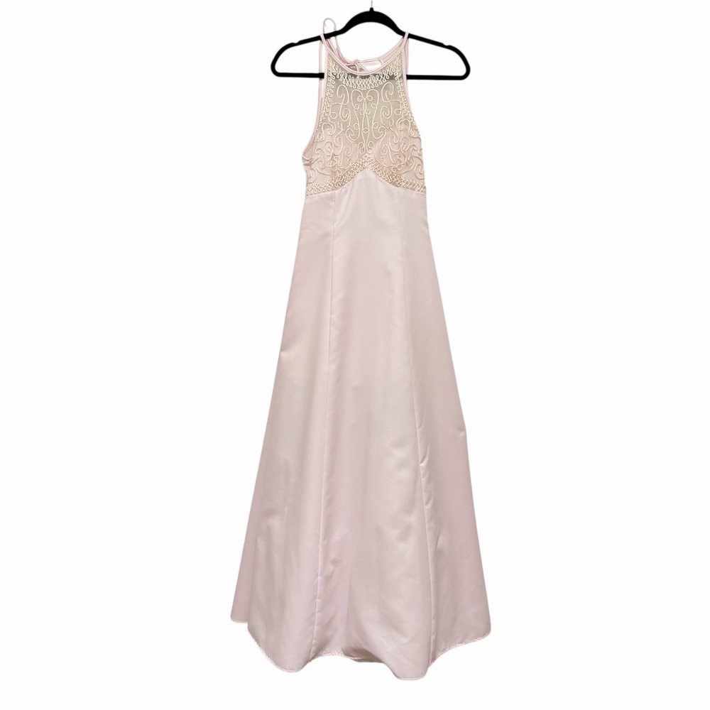 Morgan & Co By Linda Bernell Pink Embroidered Halter Prom Formal Gown Dress 7/8